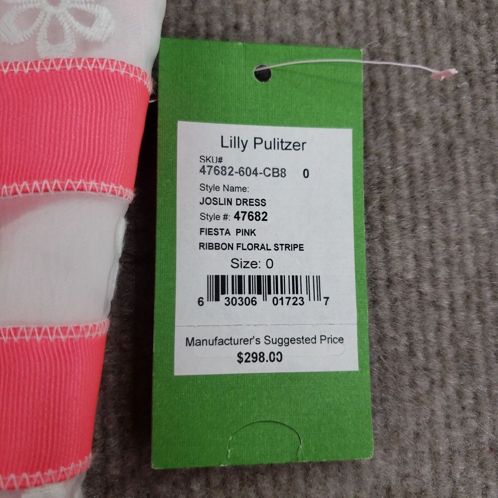 Lilly‎ Pulitzer Joslin Dress Size 0 Pink White Flutter Ribbon Floral Striped - Picture 9 of 16